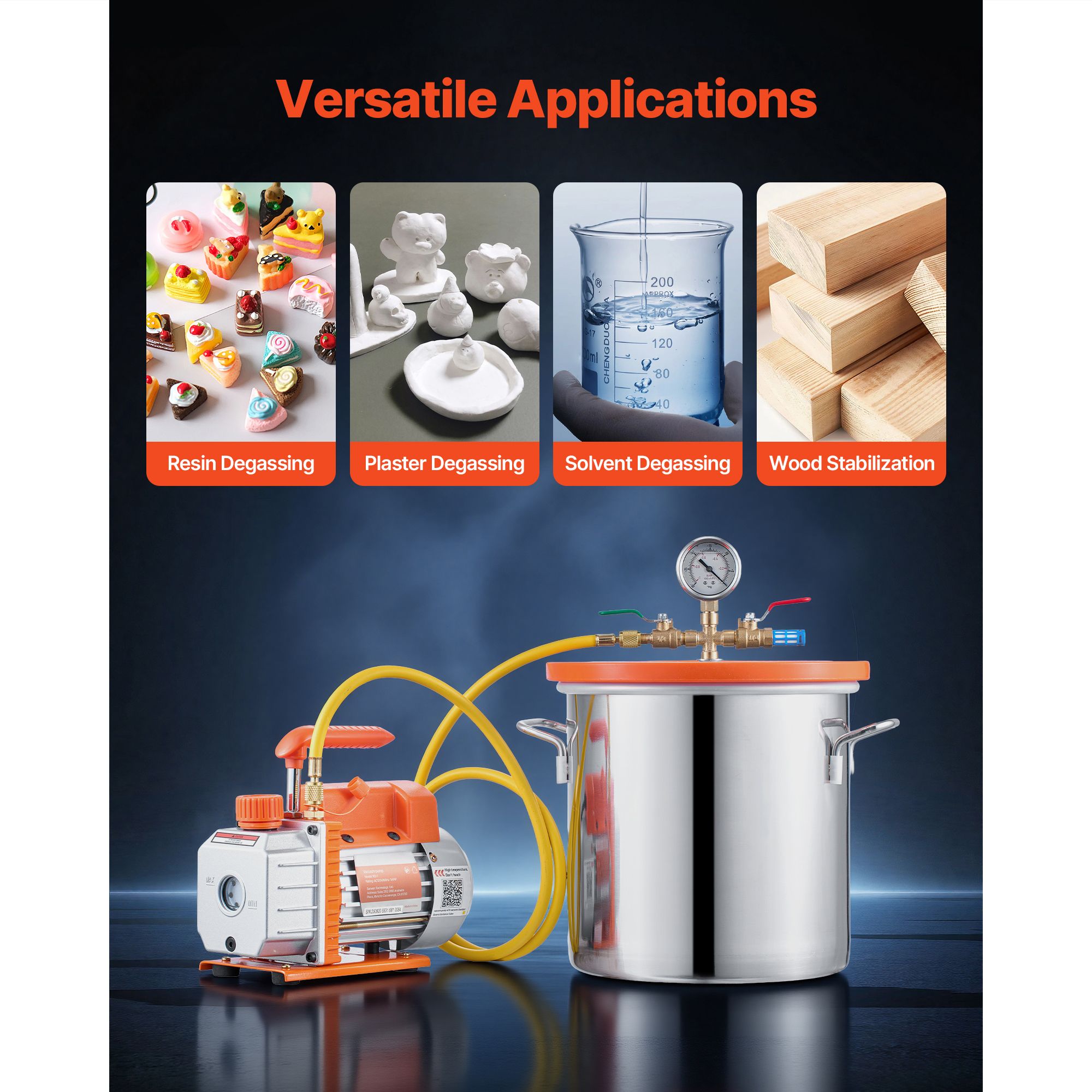 11.36 L Vacuum Chamber with Pump, 3.5 CFM 99 L/min, Single Stage Vacuum Pump, Stainless Steel Degassing Chamber Kit, Tempered Glass Lid, 1.5 m Hose — image 6