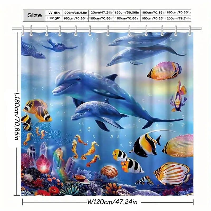 Dolphin Shower Curtain Waterproof Mildew Resistant, 120 × 180cm — image 2