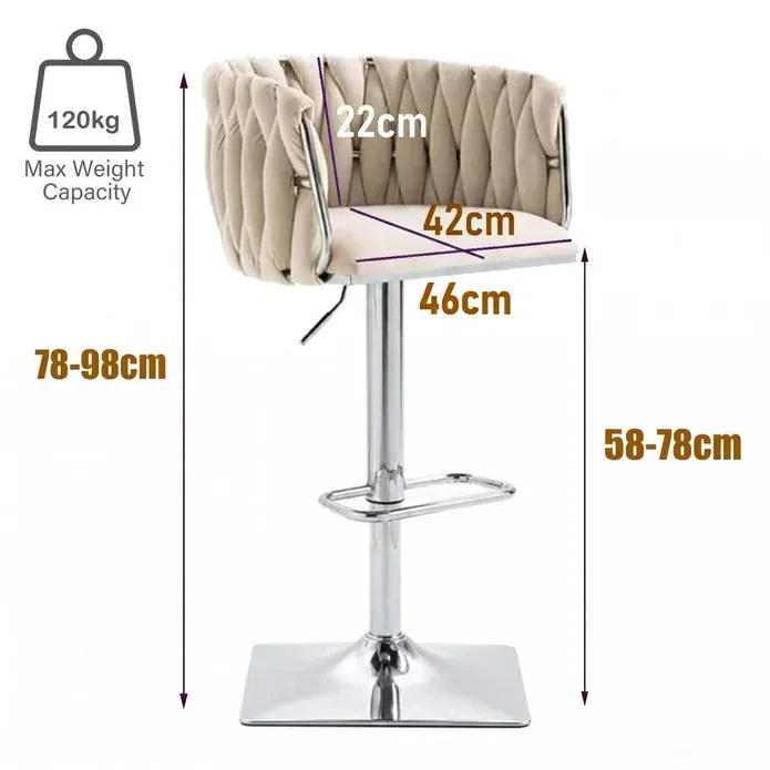 SERENITà Modern Velvet Breakfast Bar Stools Swivel Barstools Adjustable Counter Stools with Backrest (Silver-Ivory) — image 5