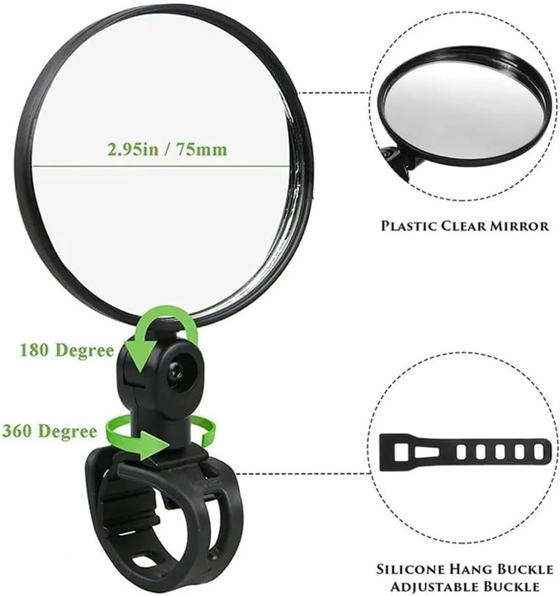 Motorcycle rearview mirror - bicycle rearview mirror 360-degree rotatable auxiliary convex mirror - bicycle rearview mirror on the handlebars — image 5