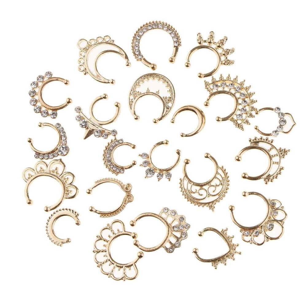 21Pcs Crystal Fake Septum Nose Studs - Crystal Rhinestone No Piercing Body 21pcs Gold