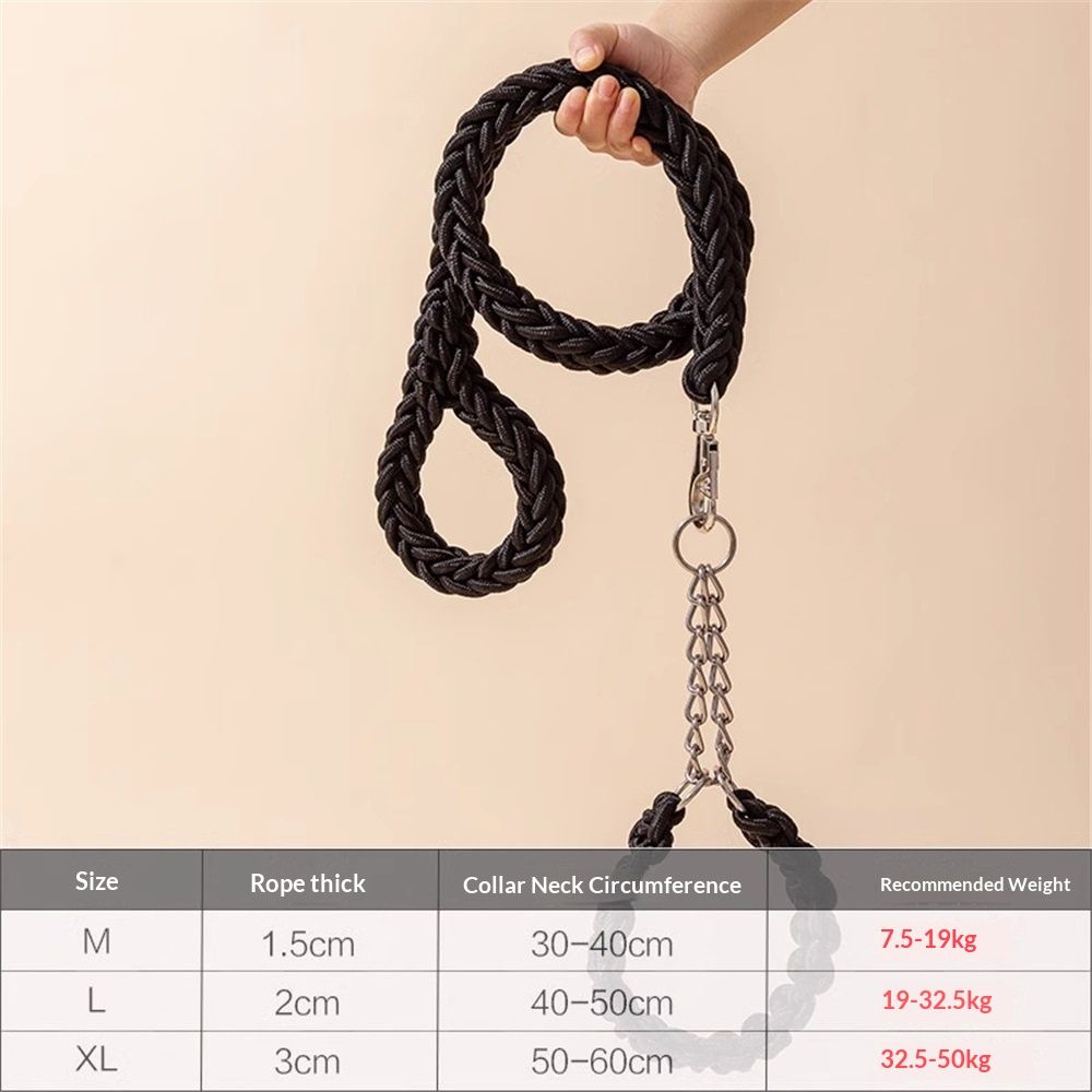Dog collar and rope, heavy-duty nylon braided rope, sturdy dog collar, suitable for training and walking of small, medium and large dogs (black) — image 5