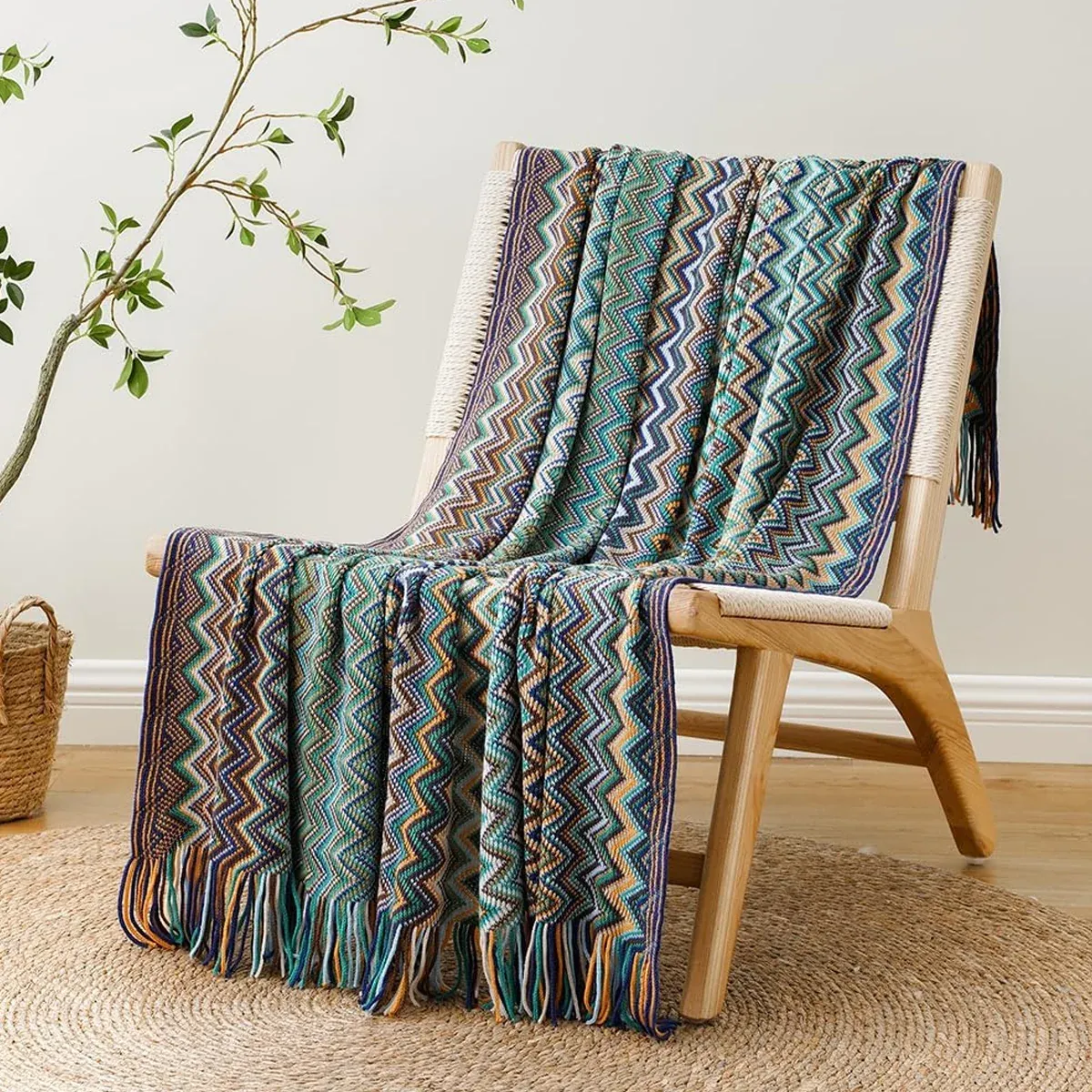 Peacock Blue Houndstooth Bed Runner Decorative Throw for Hotel or Home Bedding - 60 × 230cm — image 6