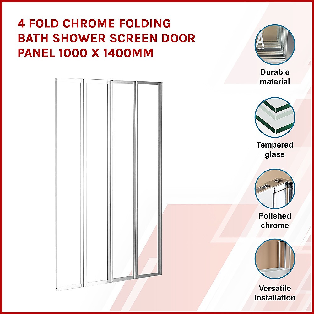 4 Fold Chrome Folding Bath Shower Screen Door Panel 1000 x 1400mm โ image 3