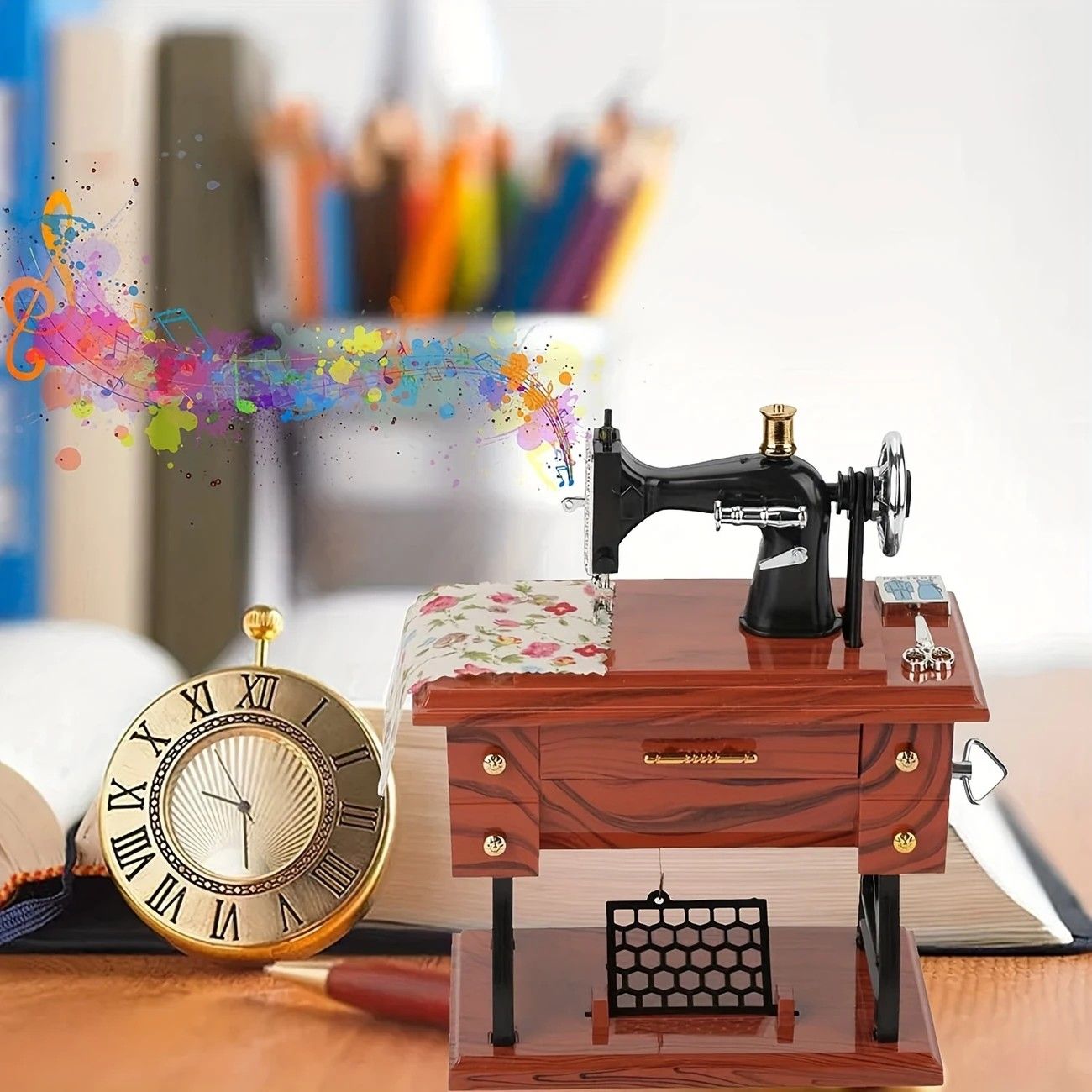 Vintage Sewing Machine Music Box – Winding Out Melodies of Time, Preserving Memories of the Years — image 5