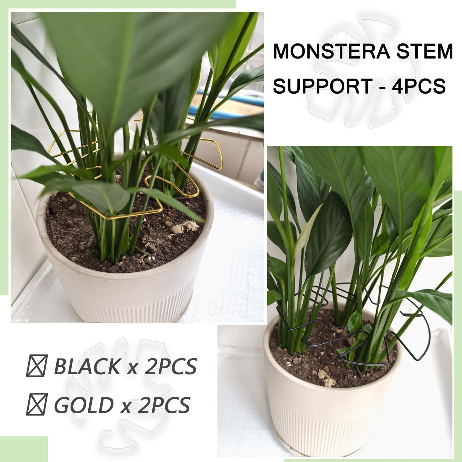 4pcs Iron Plant Stem Supports, Monstera Plant Support Outdoor Indoor Plant Accessories, 2 Colour Turtle Shell Bamboo Clamp Set for Thriving Growth (Gold+Black) — image 3