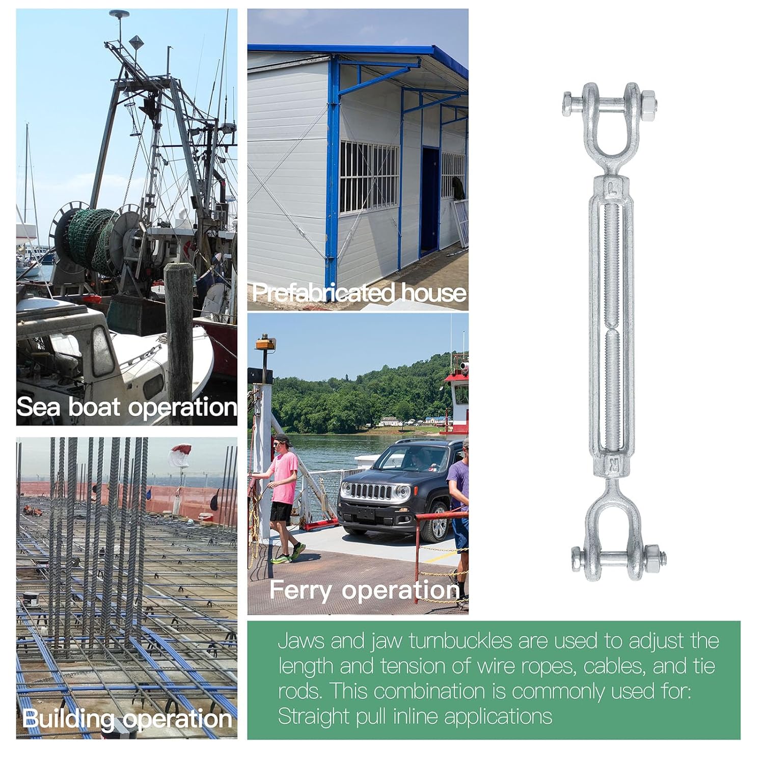 1/4" Jaw Turnbuckle Galvanized Jaw and Jaw Turnbuckle, Jaw Closed Body Marine Turnbuckle Jaw, 2000lbs Working Load Limit, Durable for Wire Rope Cable (1/4" x — image 6