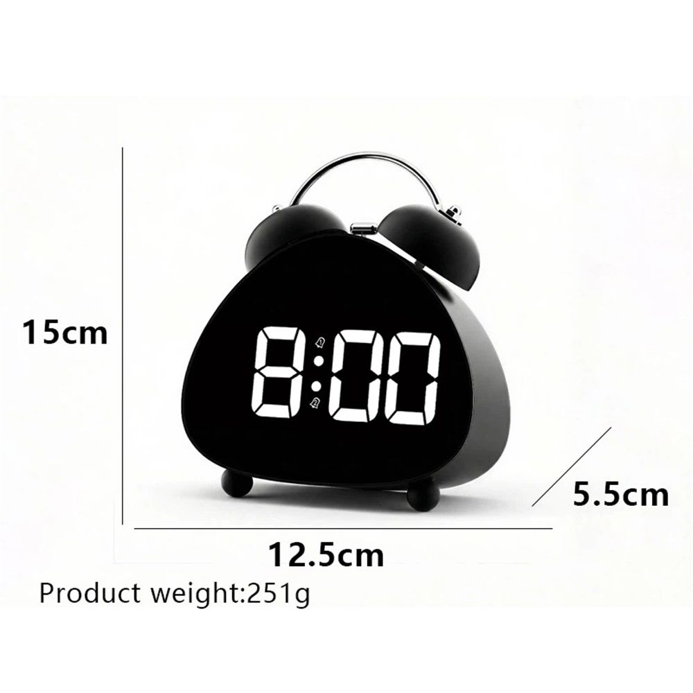 Bell Alarm Clock, Cute Triangle Digital Alarm Clock, Bedside Loud Alarm Clocks for Heavy Sleepers Adults, Silent Desk Clock Battery Operated (Black) — image 5