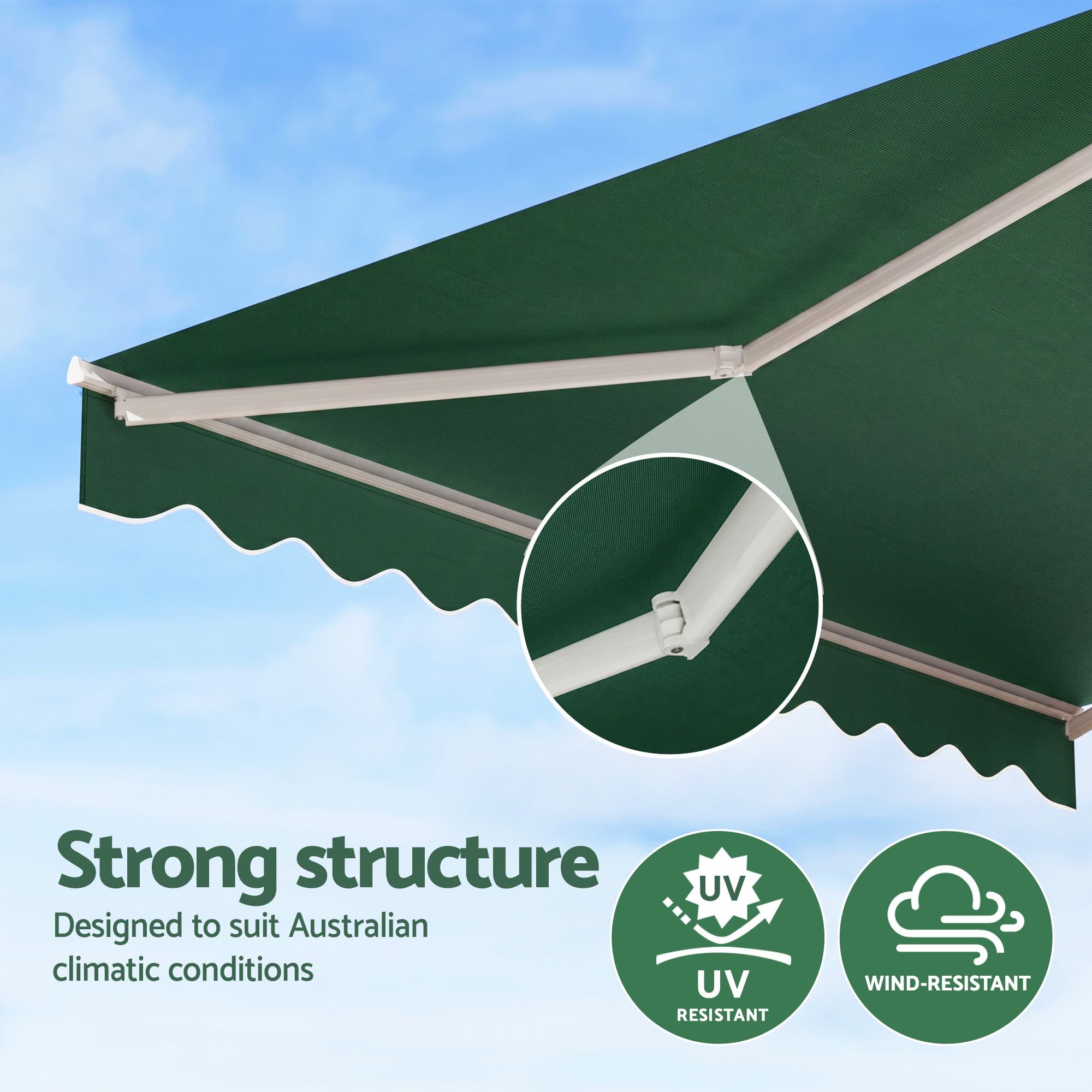 Instahut Retractable Folding Arm Awning Manual Sunshade 5Mx3M Dark Green — image 5