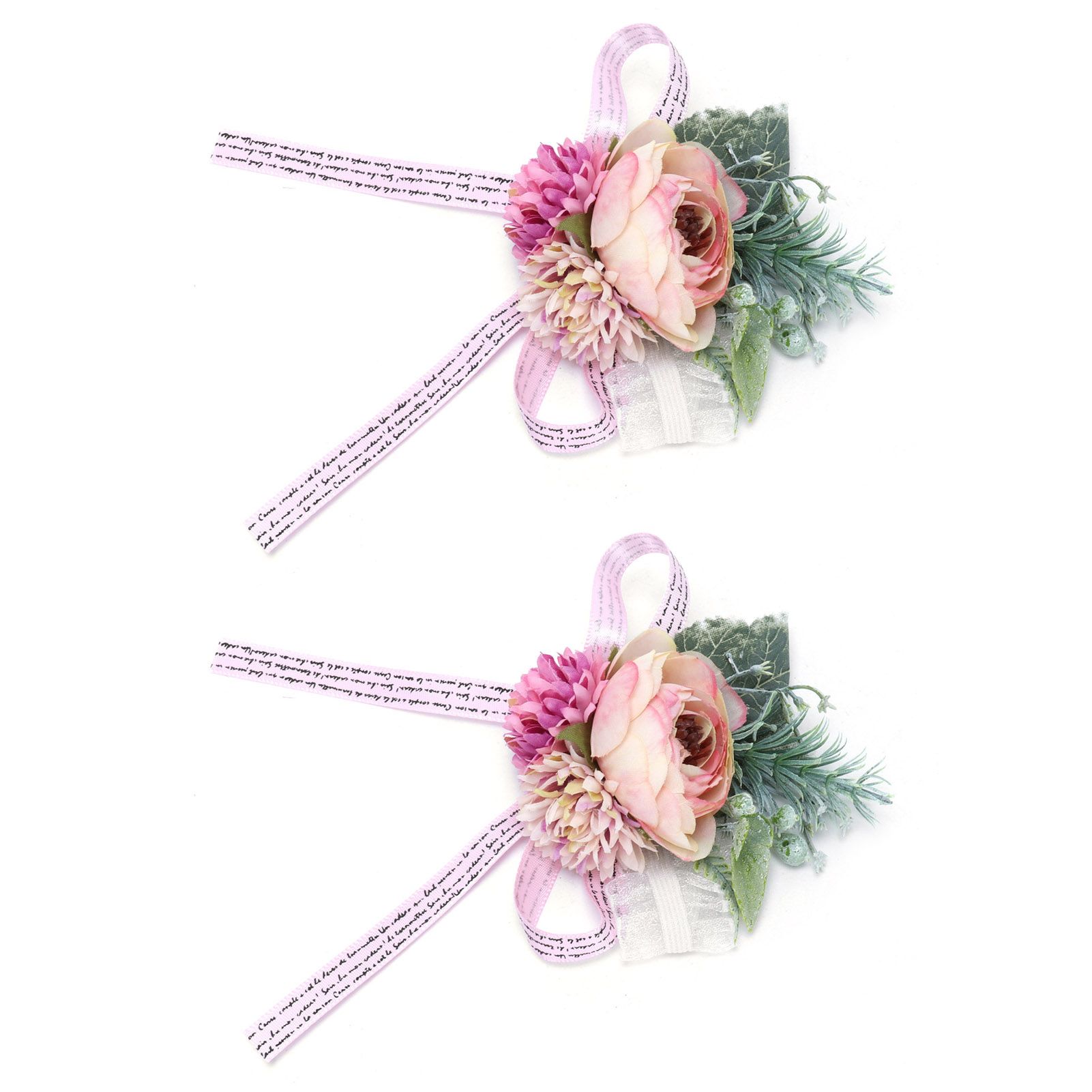 2Pcs Wedding Bridal Corsage Bridesmaid Wrist Flower for Wedding Party AnniversaryPink โ image 5