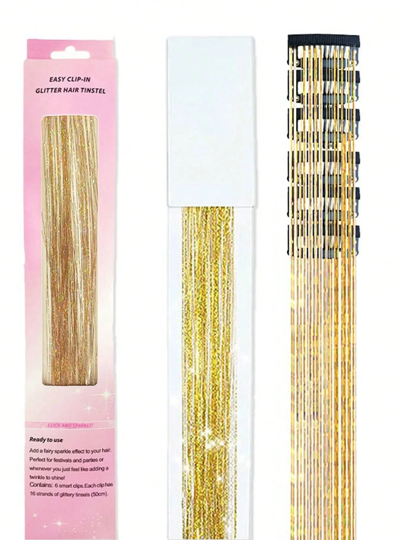 12Pcs Hair Tinsel Clip In 20Inch Fashion Glitter Tinsel Synthetic Straight Hair Extensions Clip In Hair Tinsel Kit Heat Resistant Shiny Sparkle Fairy Hair — image 2