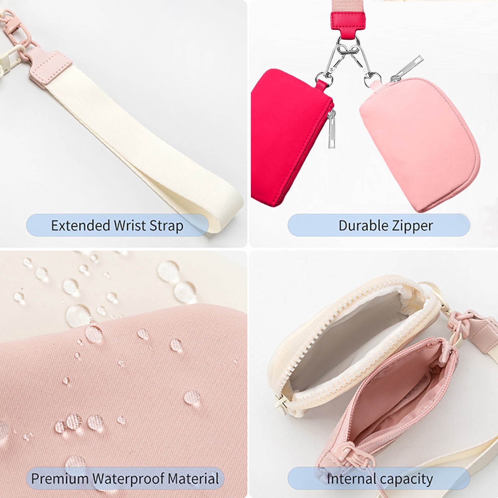 Keychain Wallet Mini Zip Around Wristlet Wallets For Women Detachable Dual Pouch Wristlet Portable Coin Purse Small Wallets For Travel Sports Outdoors Pink — image 4