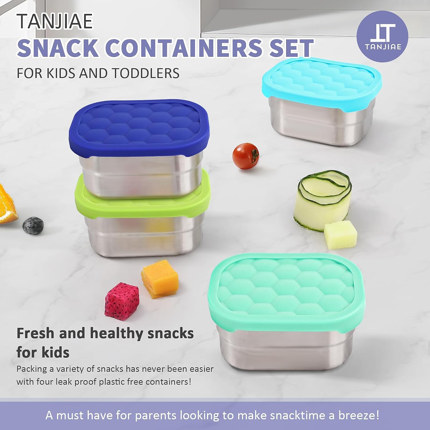 4Pack 8oz Small (1 CUP) Stainless Steel Snack Containers for Kids | Reusable Easy Open Toddler Snack Containers with Silicone Lids | Stackable Toddler Lunch โ image 3