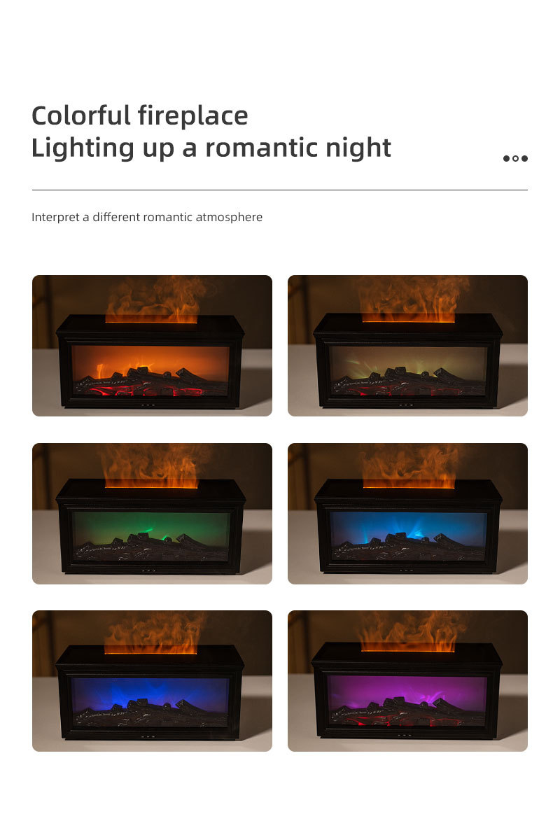 Fireplace Flame Effect Aroma Diffuser & Humidifier with 7-Colour Light, Timer & Remote Control(Dark Wood Grain) — image 4
