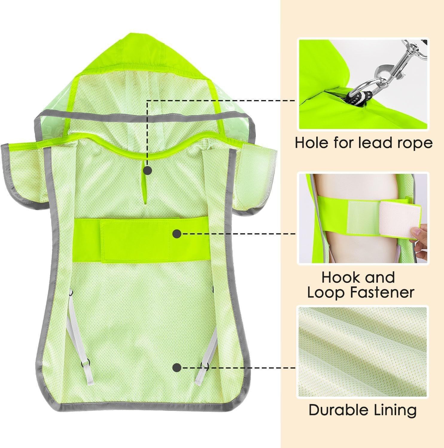 Dog Raincoat, Waterproof Rain Poncho with Hoodie, High Reflective Adjustable Pet Rain Jacket for Small Medium and Large Dogs (green, M ) — image 4