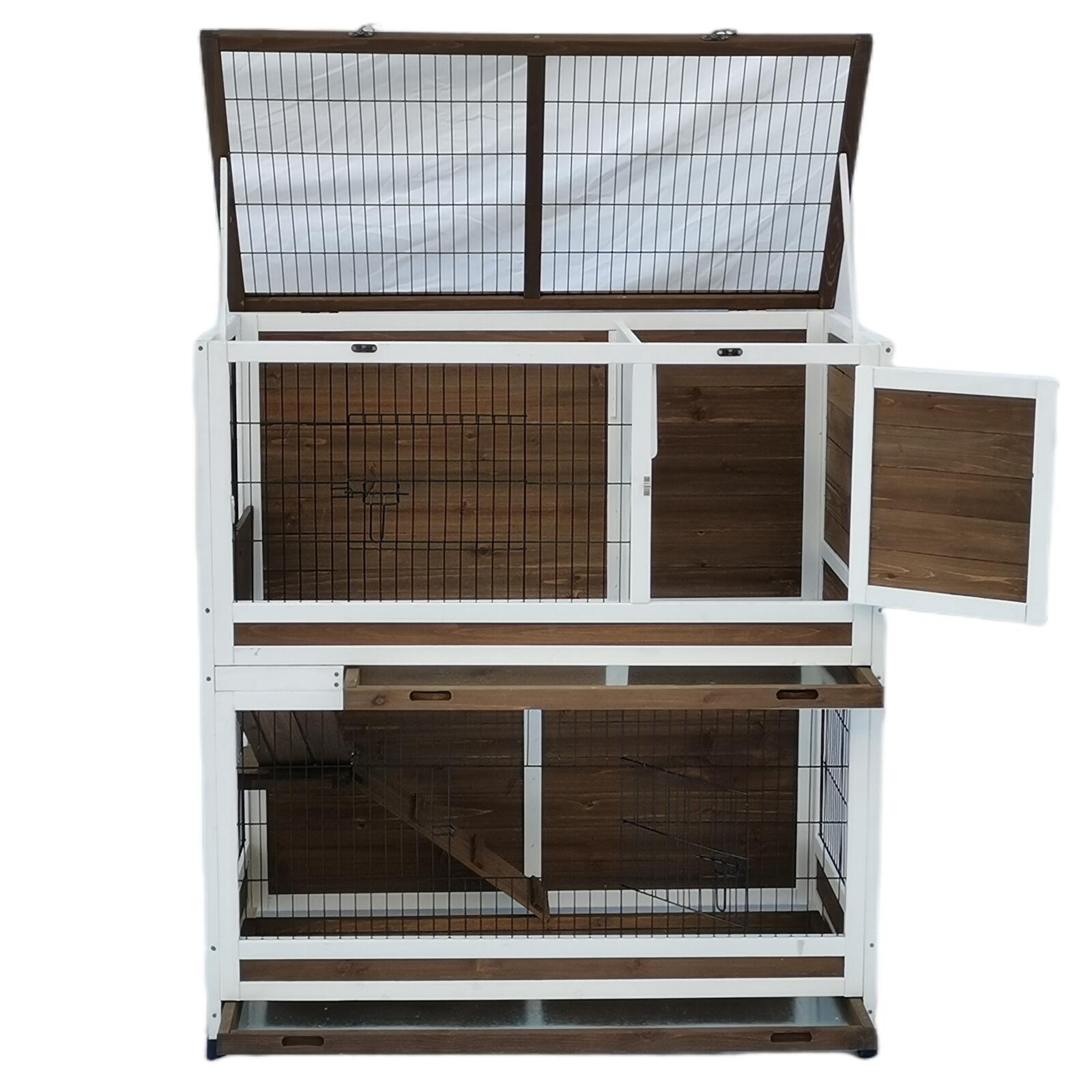 YES4PETS 118 cm XL Double Storey Rabbit Hutch Guinea Pig Cat Cage, Ferret cage Cat W Pull Out Tray — image 5