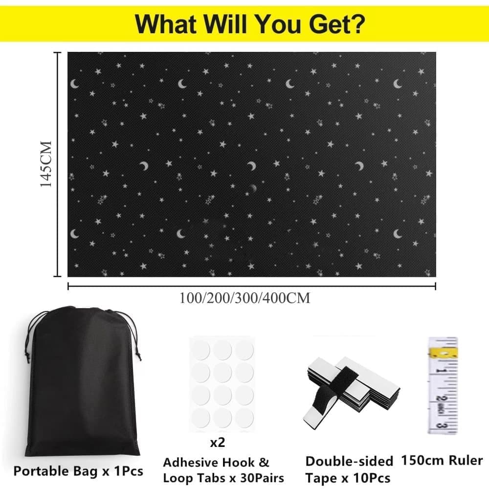 Blackout Curtain DIY Portable No-Drill UV Protection with Star and Moon Print, 145 × 400cm — image 2