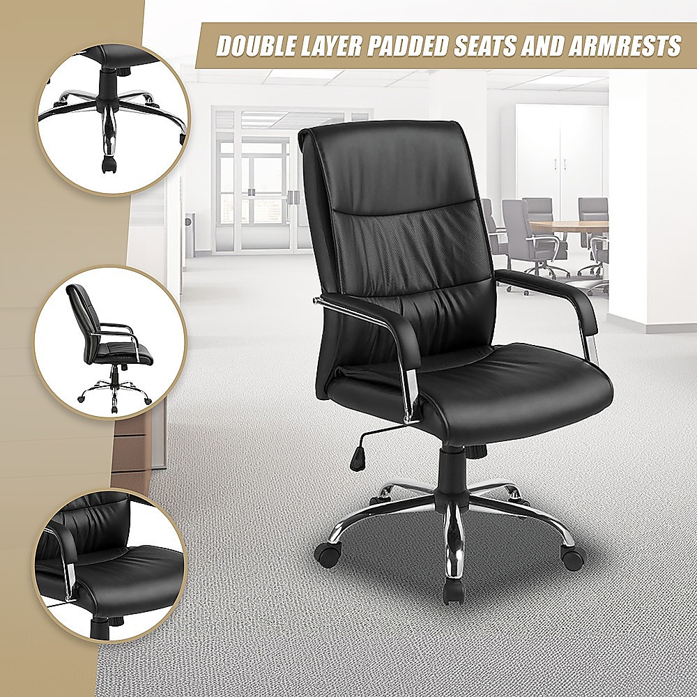 PU Leather Office Chair – Ergonomic Executive Swivel Desk Chair with Padded Seat in Black — image 6