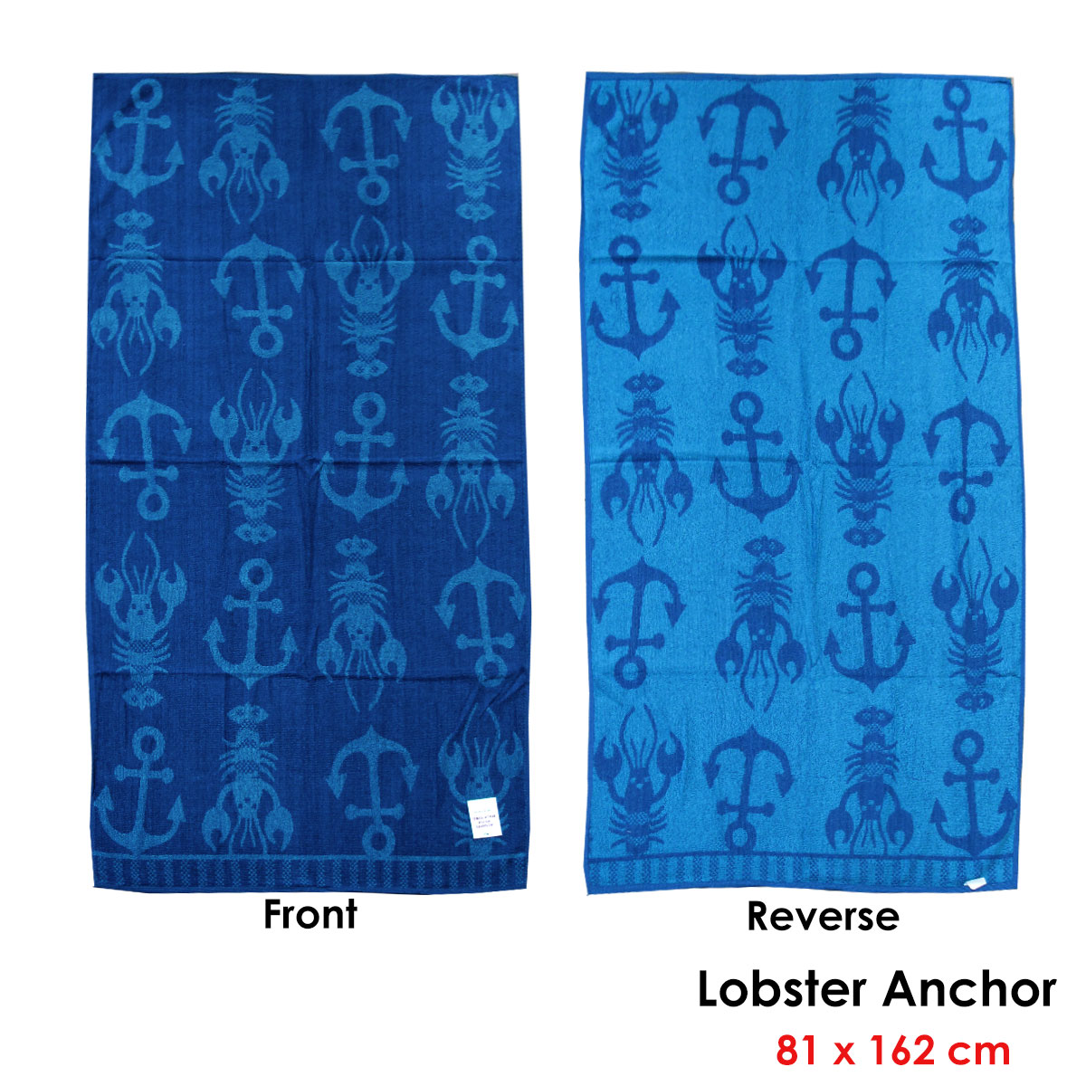 Jacquard Velour Reversible Beach Towel Blue Lobster Anchor โ image 2