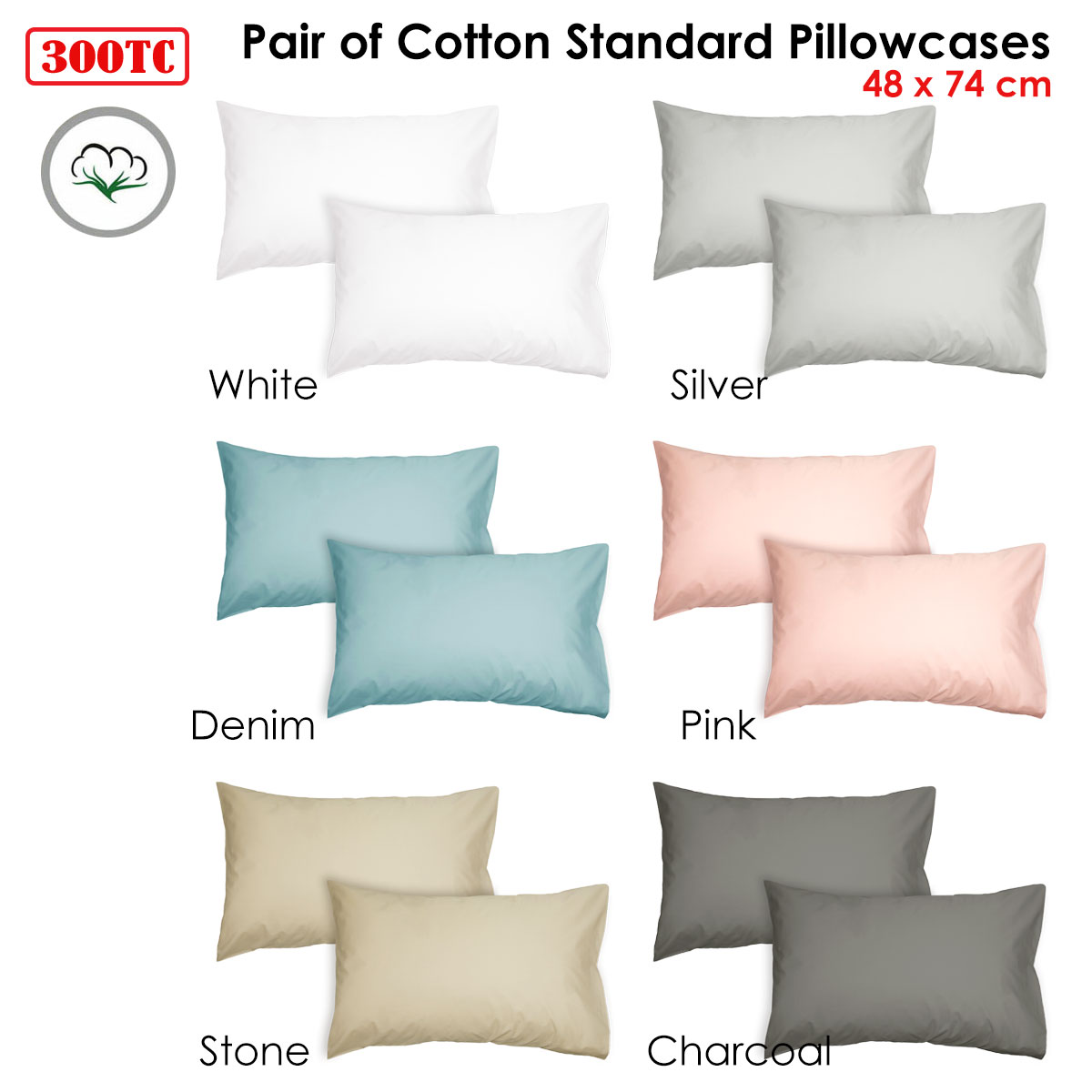 Algodon Pair of 300TC Cotton Standard Pillowcases Stone โ image 2