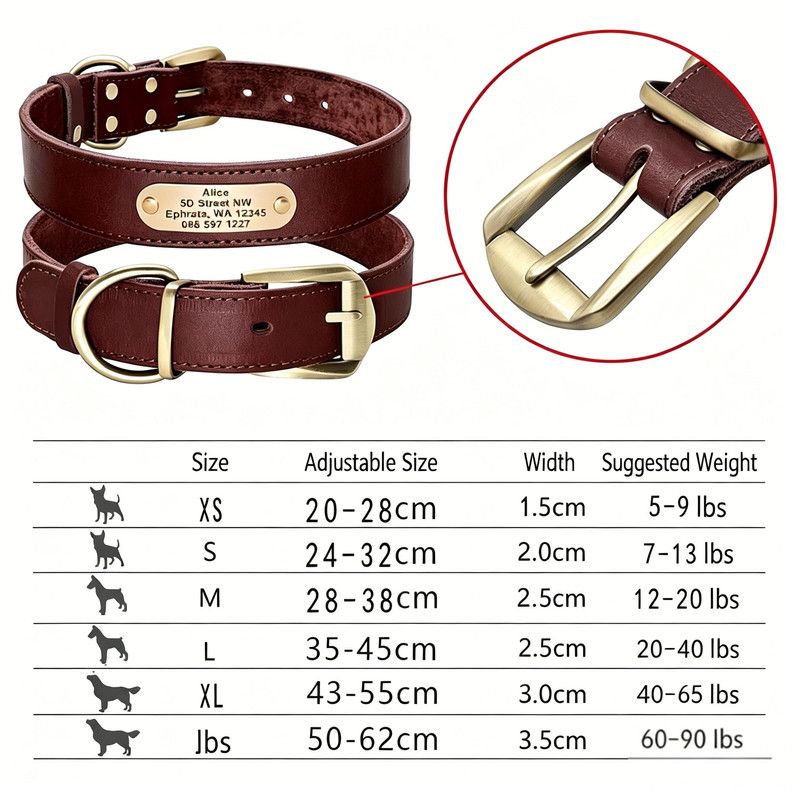 Premium Genuine Leather Dog Collar/Durable Real Leather Adjustable Collars For Male Female(XXL,Dark brown) — image 5