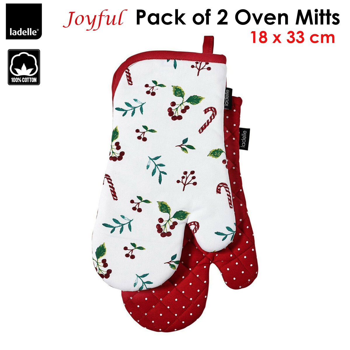 Ladelle Joyful Red Set of 2 Oven Mitts 18 x 33 cm — image 2