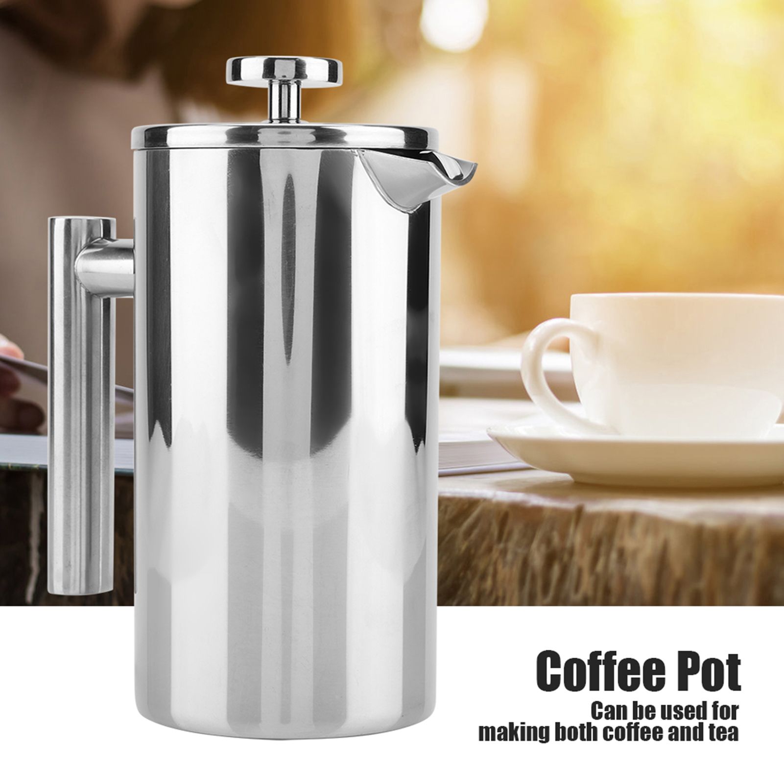 Double Walled Stainless Steel Coffee Maker French Press Tea Pot with Filter (1000ML) — image 2