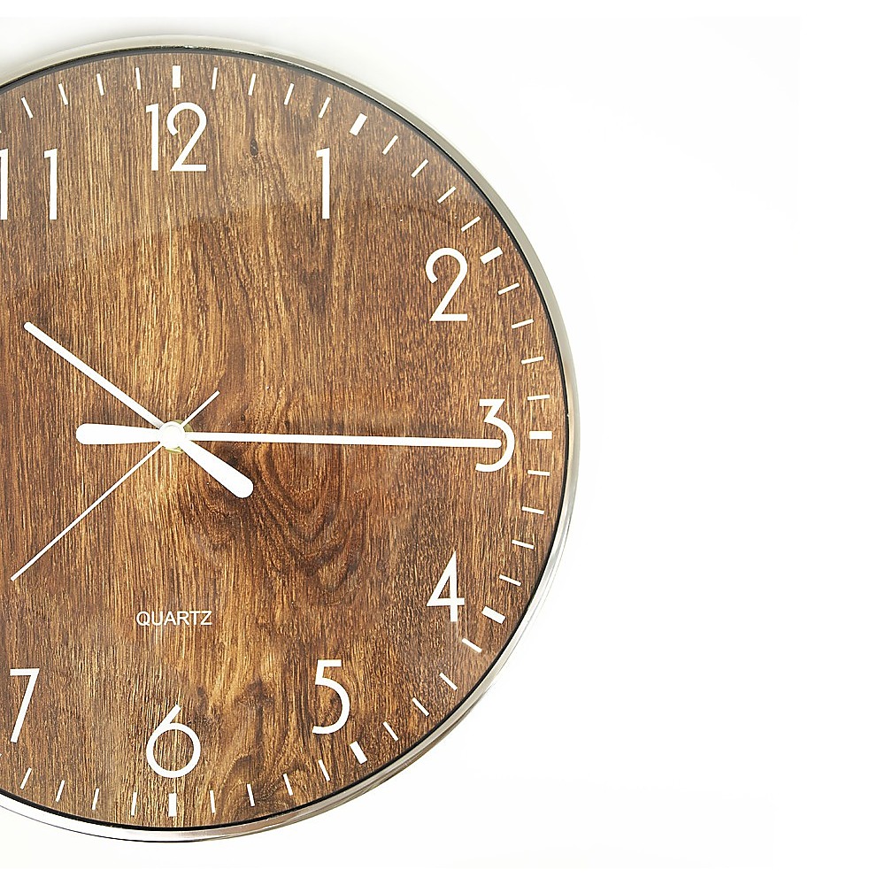 14-inch Round Wall Clock Silent Non-Ticking Quartz Battery Operated Wood Grain — image 3