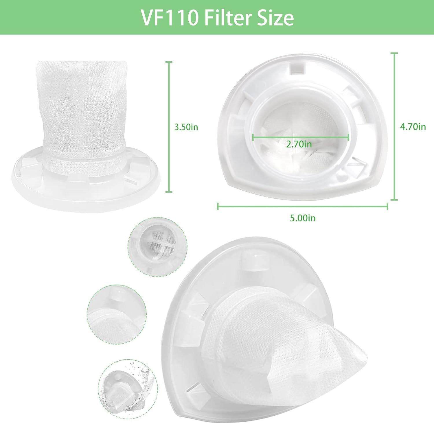 4 Pack Replacement Filter for Black & Decker Power Tools VF110 Dustbuster Cordless Vacuum Compatible CHV1410L,CHV9610, CHV1210, CHV1410, CHV1410B, CHV1510 — image 2