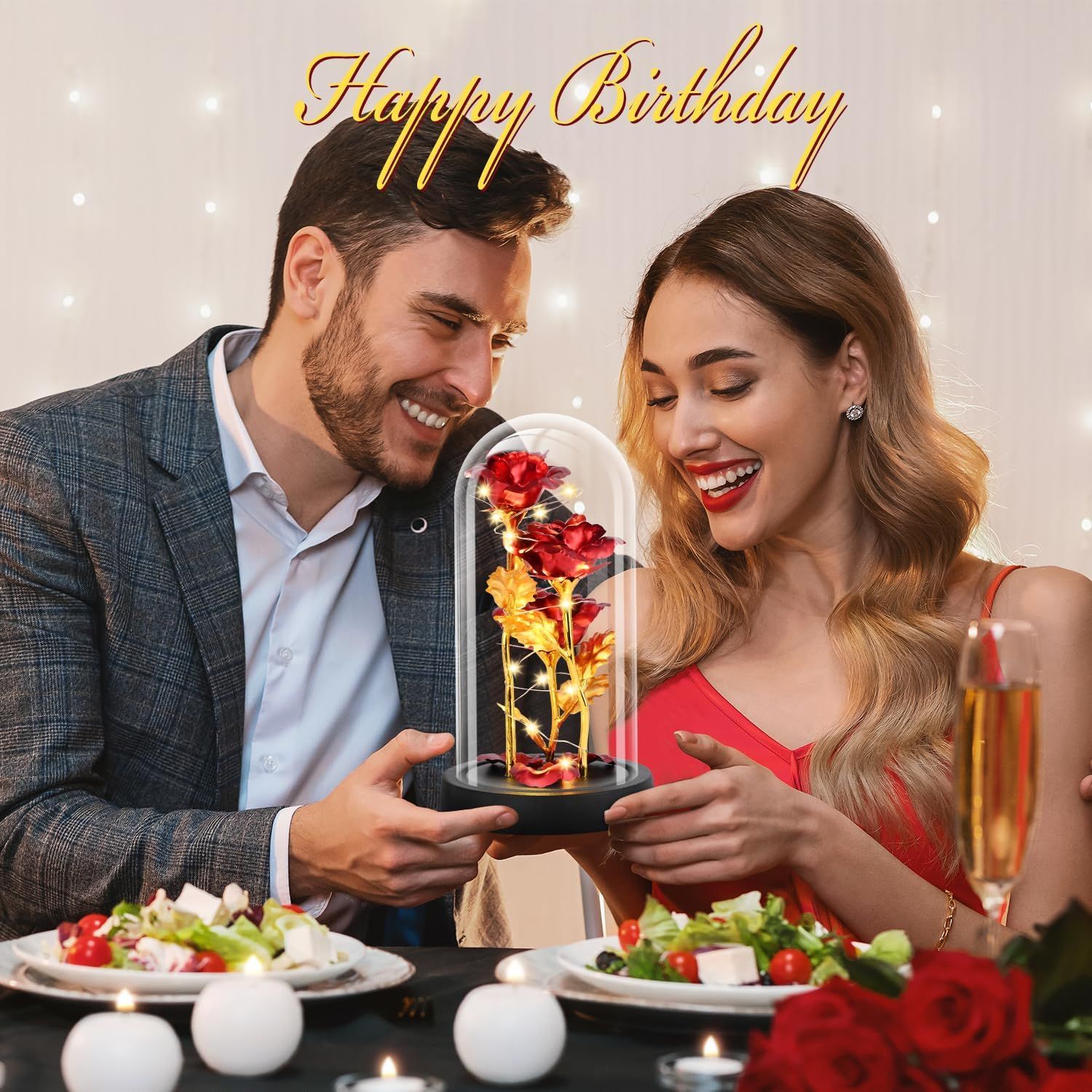 Eternal Blue Rose in Glass Dome with LED Lights, Romantic Forever Flower Gift for Valentine’s Day Anniversary Mother’s Day Birthday (Red) — image 6