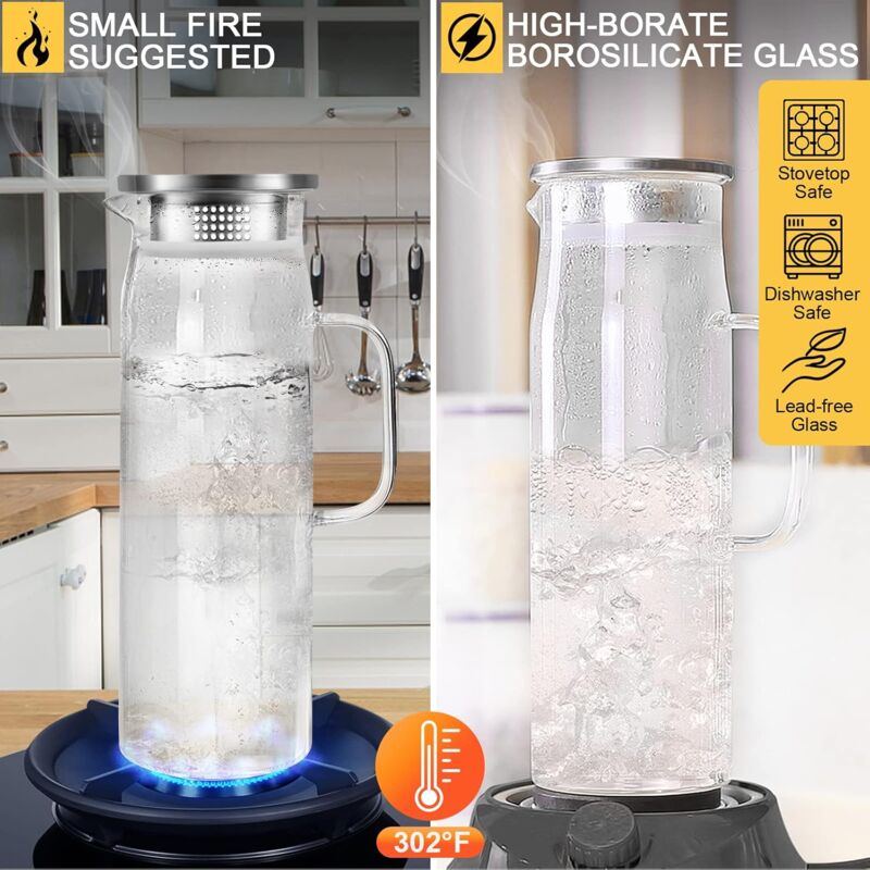 Water Carafe, Glass Pitcher, Glass Jug With Lid And Handle-1.5 Liters — image 2