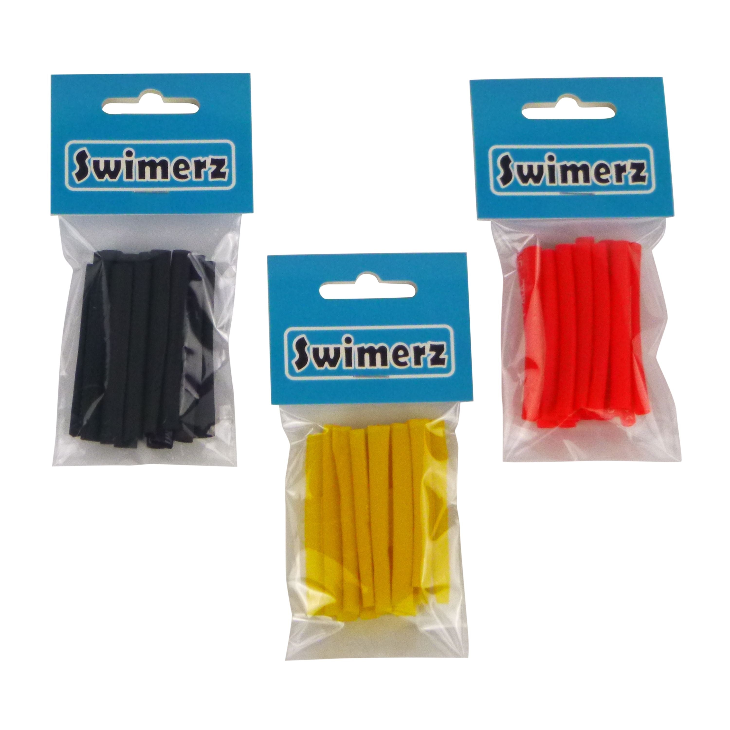 Swimerz Assist Hook Sleeves, 4mm Shrink Tube, Black, Yellow & Red, 50mm. Qty 45