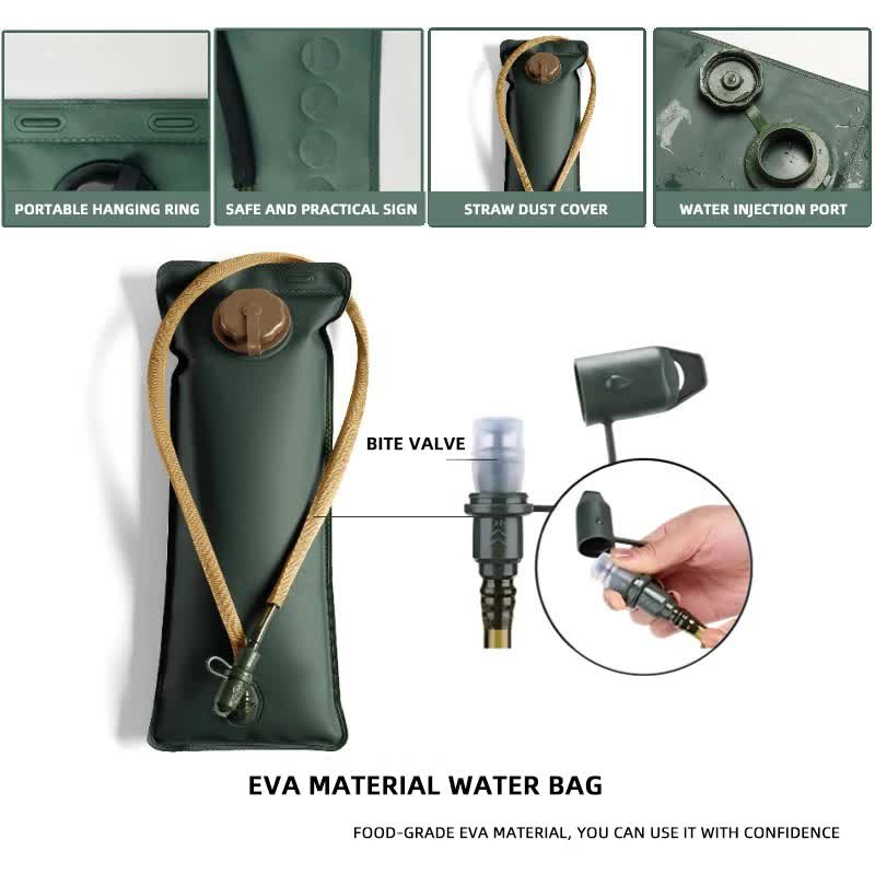 Outdoor Khaki 3L Hydration Bladder for Running & Cycling - Eco-Friendly PEVA Material Water Reservoir Pack Insert with Bite Valve & 93CM Water Pipe β image 3