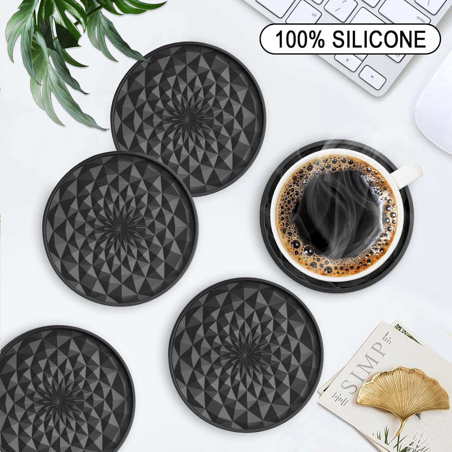 Red and Black Geometric Silicone Drink Coasters Set (6 Pack) with Holder - Non-Slip Table Protectors โ image 6