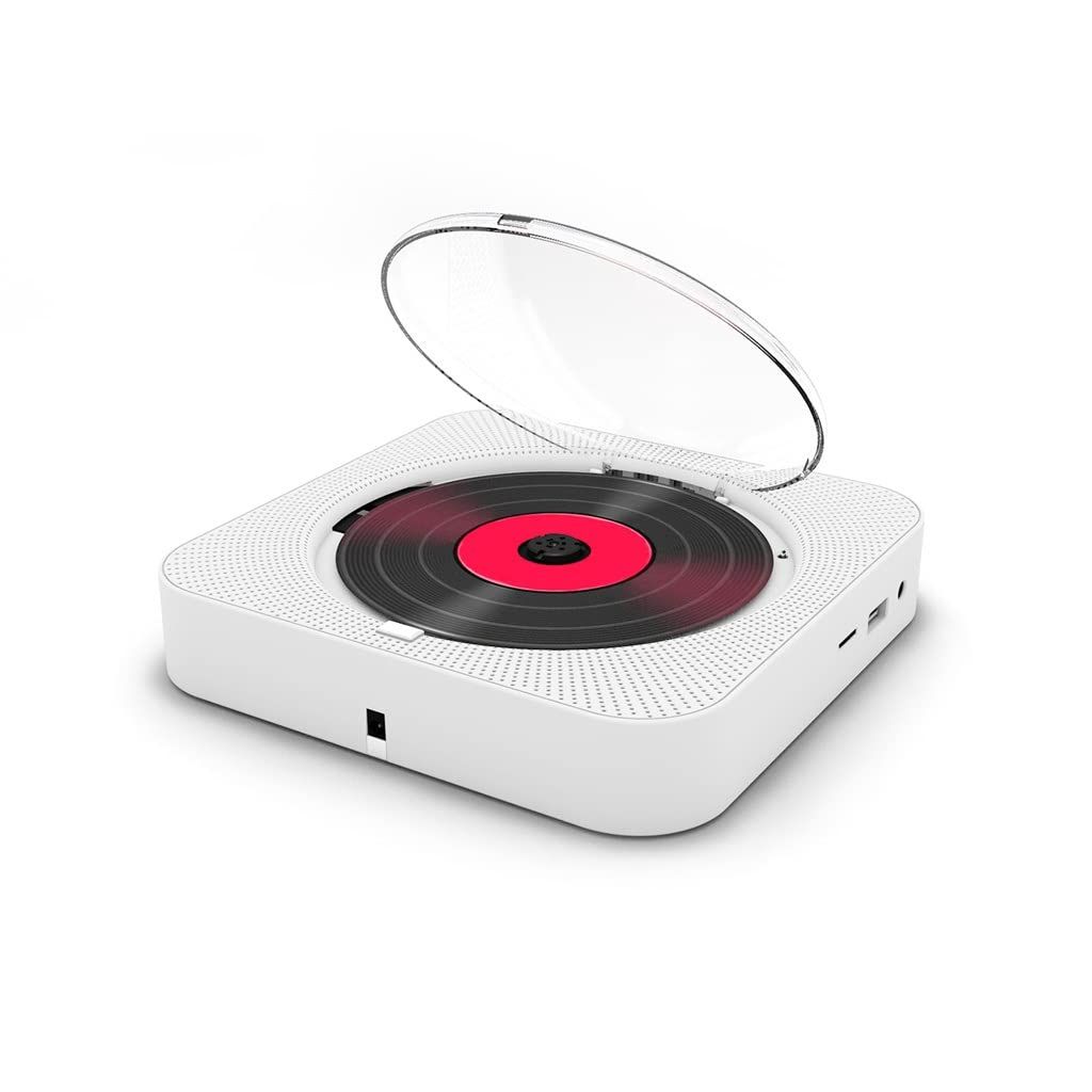 (white)Bluetooth Portable Home CD Music Player with Remote Control, Timer, Built-in Speakers and LED Display - FM Radio
