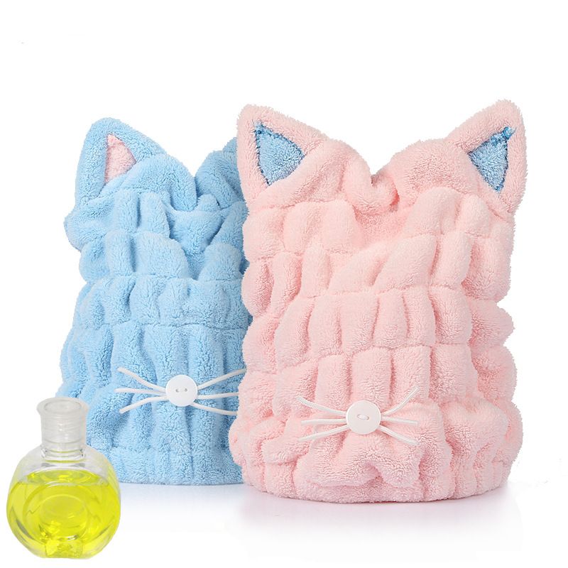 2Pcs Ultra Absorbent Hair Quick Drying Towel Microfiber Hair Dry Wrap Turban Cute Cap Bath Tool Hat for Women Girls