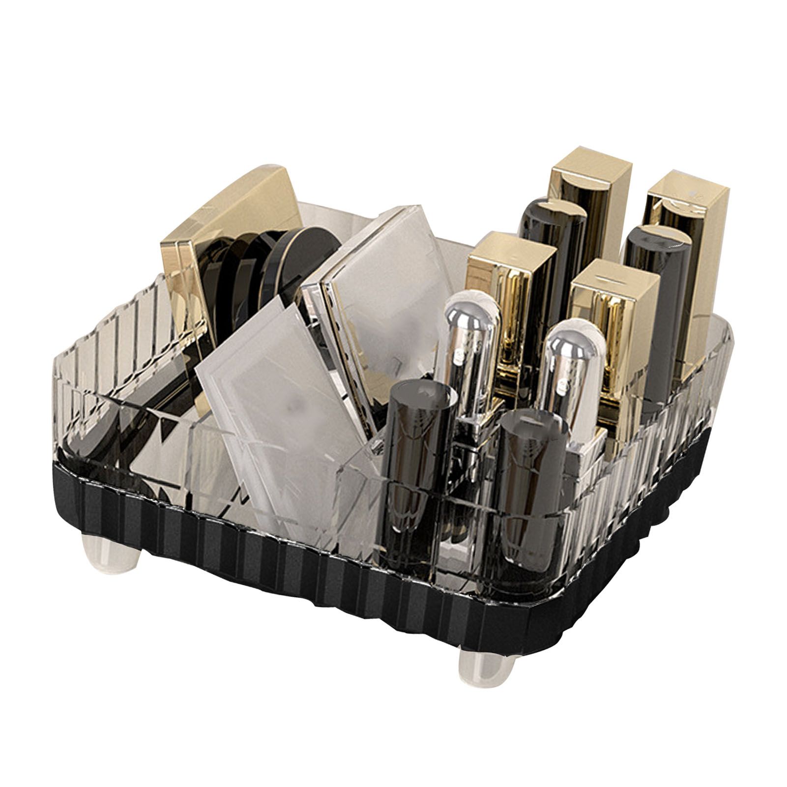 Makeup Organizer with Multiple Compartments Anti Slip Plastic Vanity Makeup Organizer for Cosmetics Lipsticks Jewelry Transparent Black โ image 4