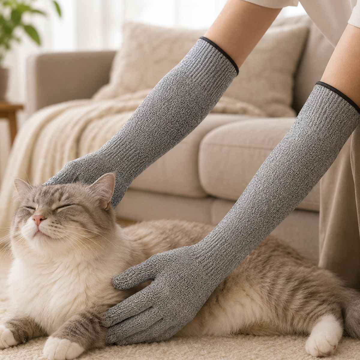 Cat Grooming Gloves Pet Handling Gloves Anti-Scratch Gloves Cat Nail Trimming - Red - Size 15.7in โ image 5