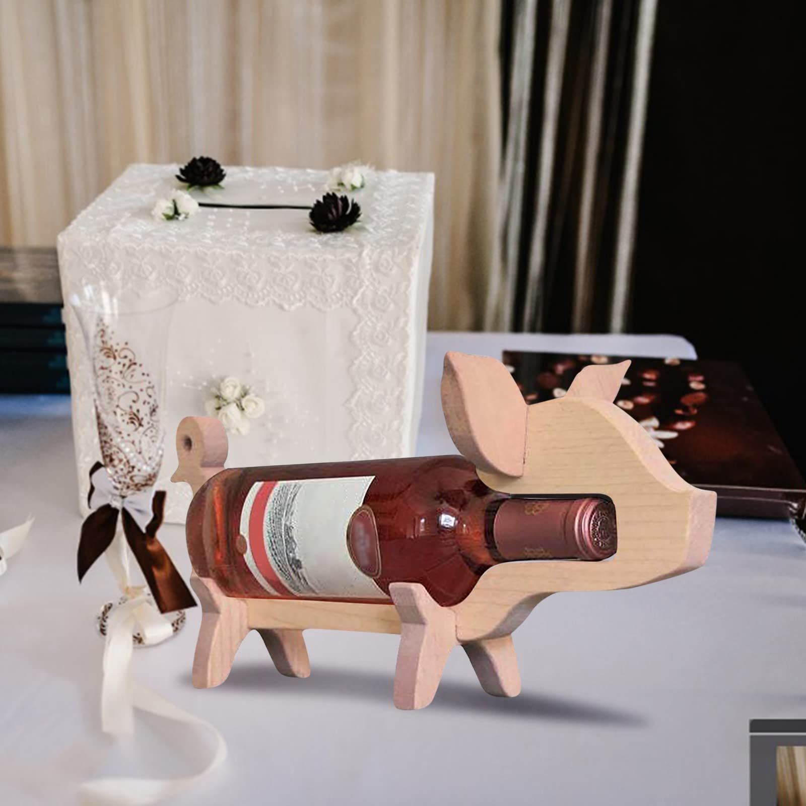 Large Wine Rack Storage Wooden Wine Rack Pig Ornamentsrack Ornaments Wine Cabinet Decorations Coffee Organizer โ image 2