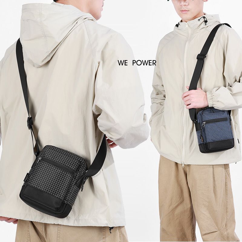 Blue Unisex Plaid Nylon Crossbody Bag – Lightweight Multi-Pocket Shoulder Bag for Phone & Daily Essentials — image 2