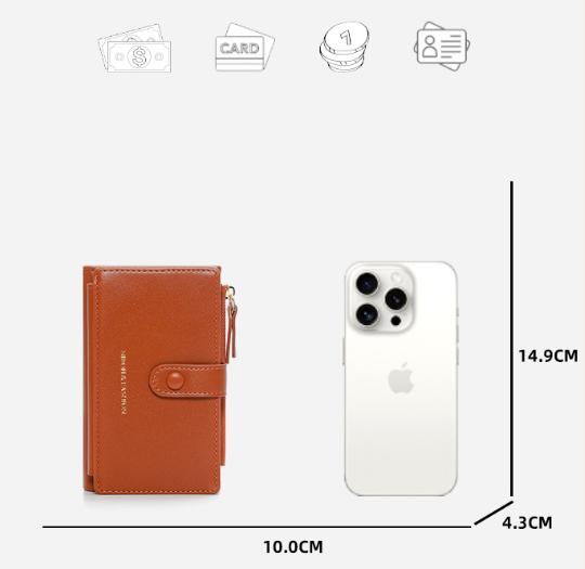 Khaki Compact Bifold Wallet for Women - High Capacity PU Leather Purse with Zipper Coin Pocket โ image 6