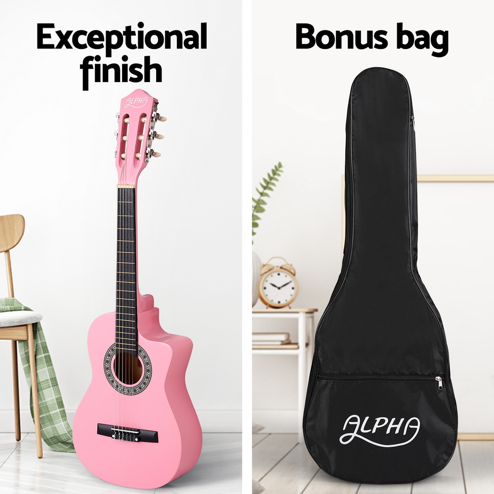 Alpha 34 Inch Classical Guitar Wooden Body Nylon String Beginner Kids Gift Pink โ image 4