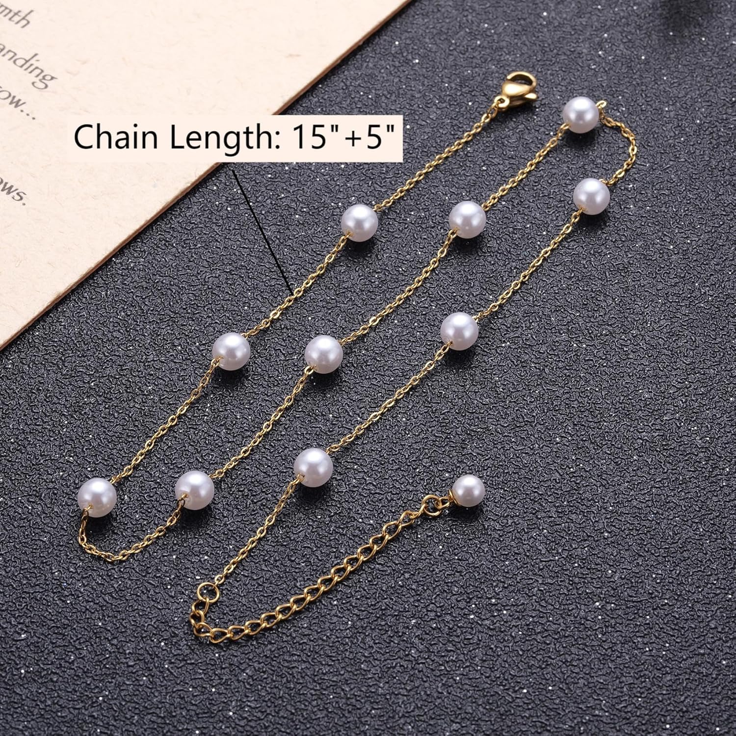 Gold-Plated Floating Pearl Necklace for Women – Minimalist Imitation White Pearls Chain, Station Pearl Necklace Gift for Bride Bridesmaids Mom Wife Daughter — image 6