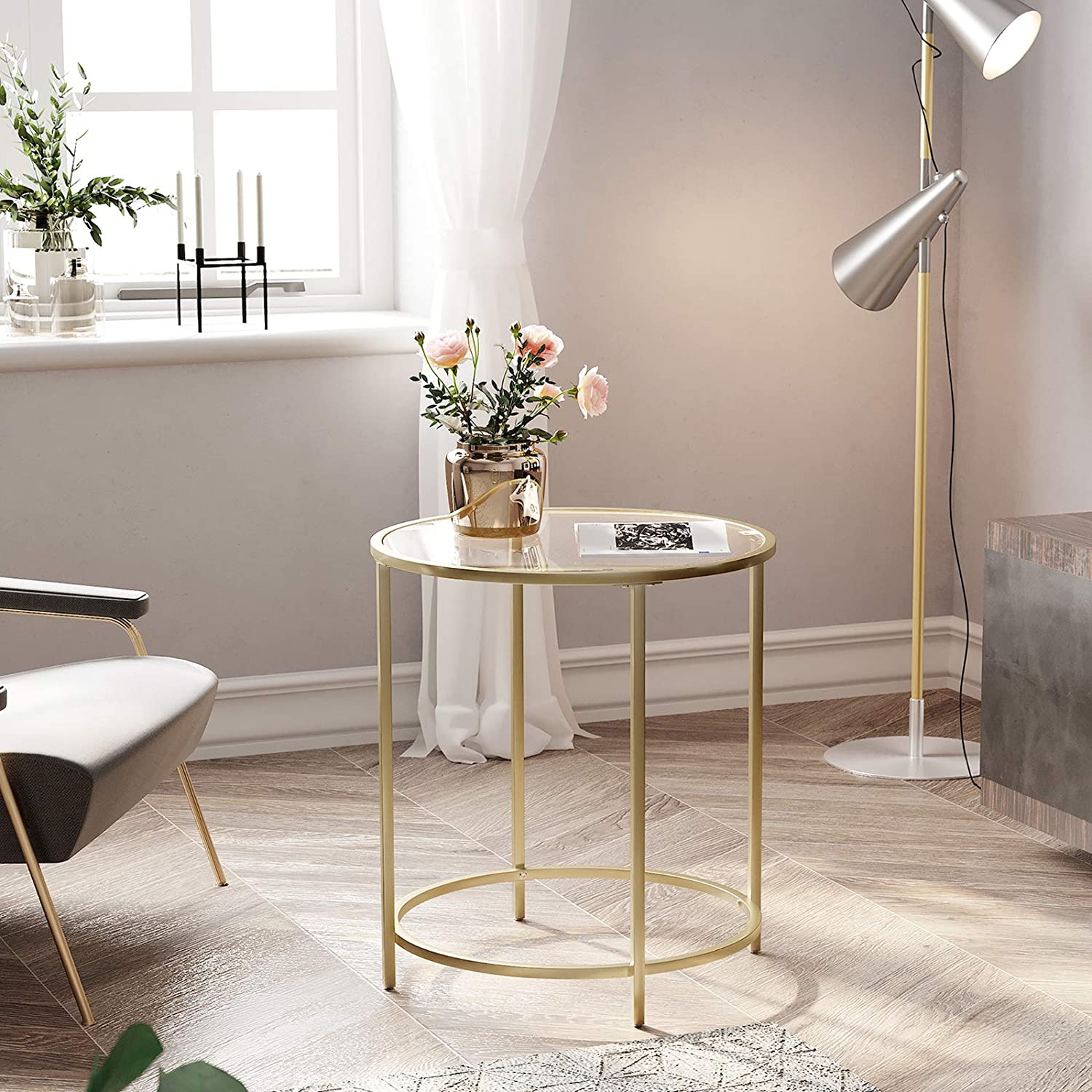 Gold Round Side Table with Golden Metal Frame Robust and Stable โ image 2