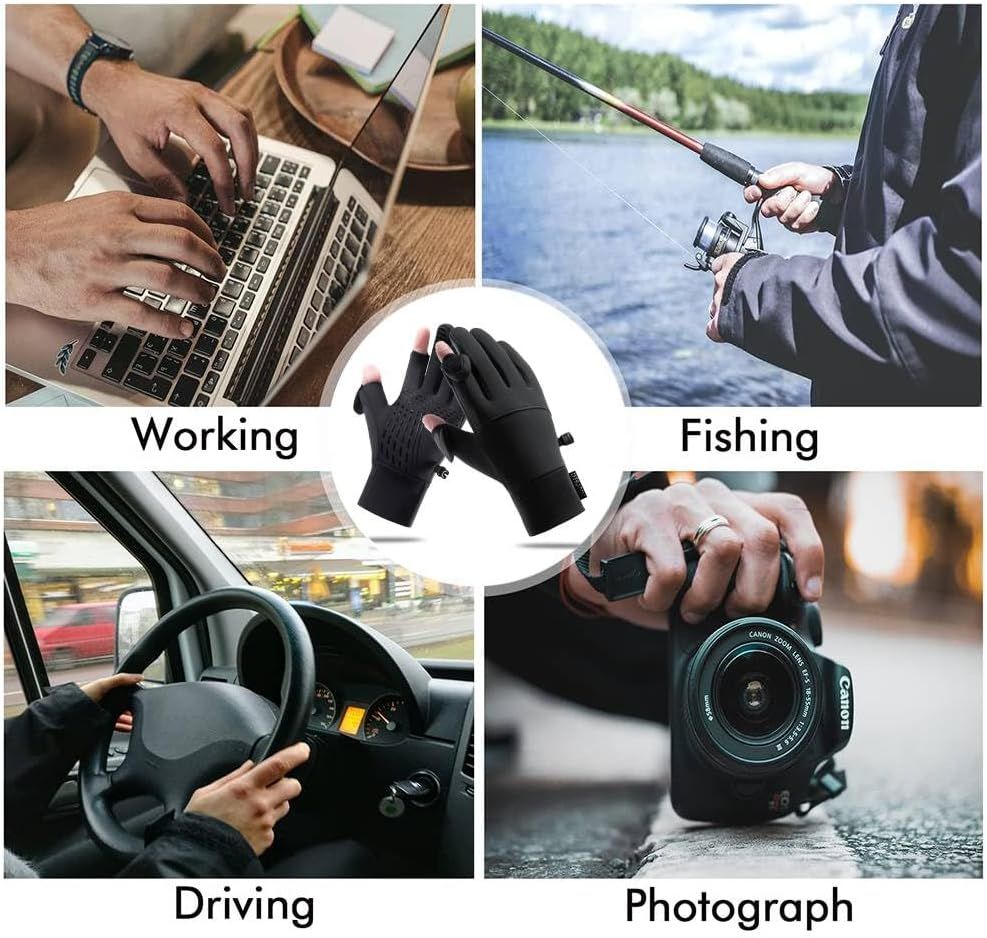 Winter Fingerless Fishing Gloves for Men & Women, Windproof Cold Weather Touchscreen Motorcycle Cycling Gloves for Photography — image 5