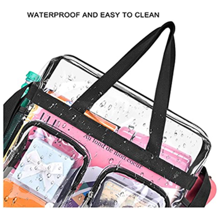 Grey Clear Multi-Pocket Tote Bag – Waterproof & Organized Carryall with Front Zipper Pockets and Adjustable Strap — image 5