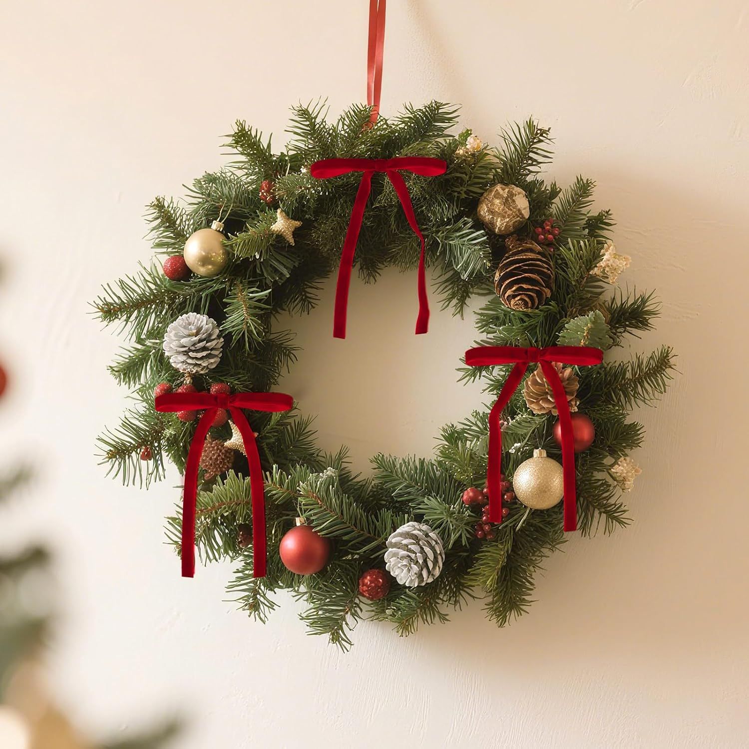 Red Velvet Bows for Christmas Tree, 24 Pcs 5x7 Inch Velvets Ribbon Tree Bows, Velvet Christmas Ornaments for Trees Decorations Wreath Outdoor Indoor โ image 2