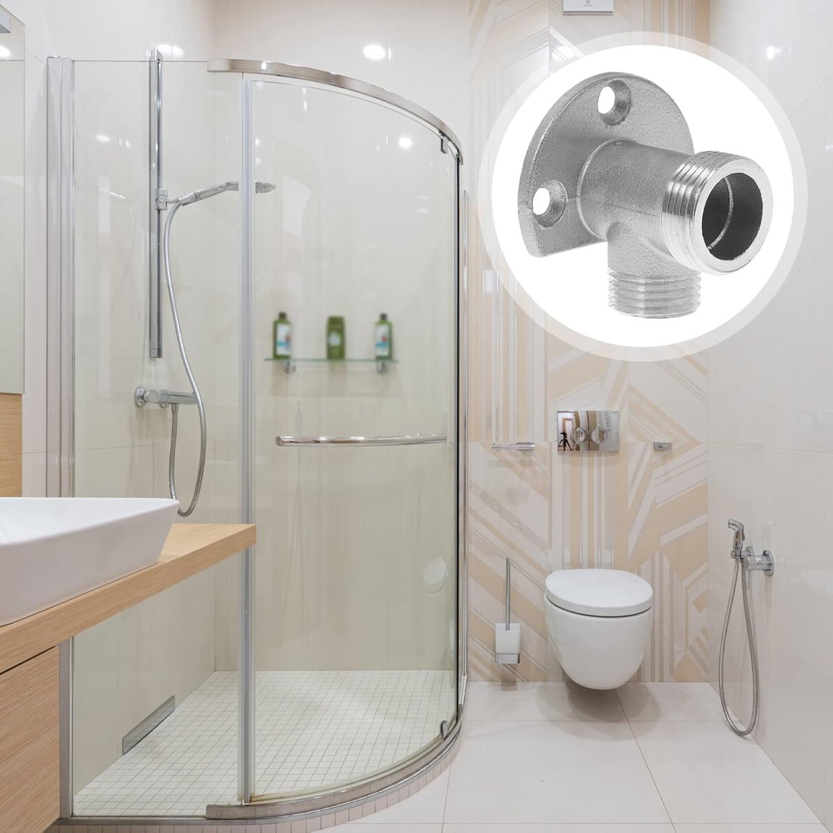 2 pieces - installation set for exposed bath taps - stainless steel wall-mounted tap adapter - tap installation kit - tap accessories - bathroom accessories — image 5