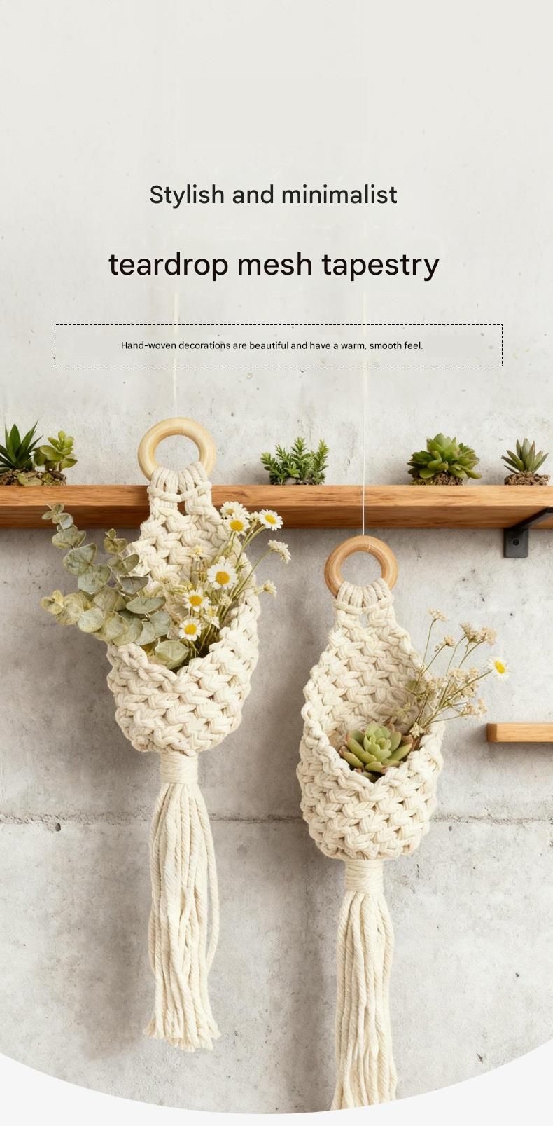 2-piece White Macrame Hanging Plant Holder - Cotton Rope Wall Basket, Bohemian Style Decor for Indoor Plants - Space Saving & Multi Scene Use — image 2