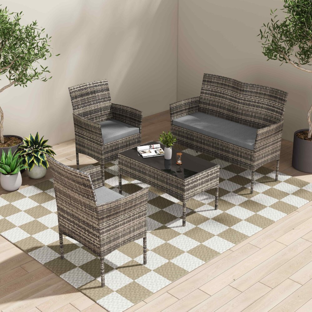 4 Seater Wicker Outdoor Lounge Set – Mixed Grey โ image 2
